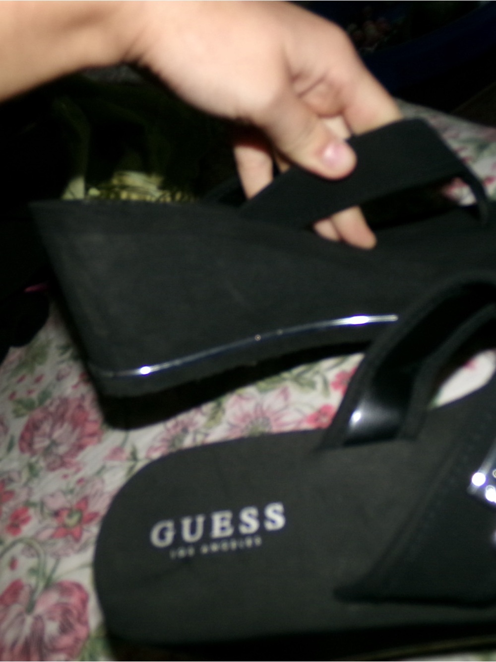 GUESS Black Wedge Sandals with Elastic Ankle Strap
